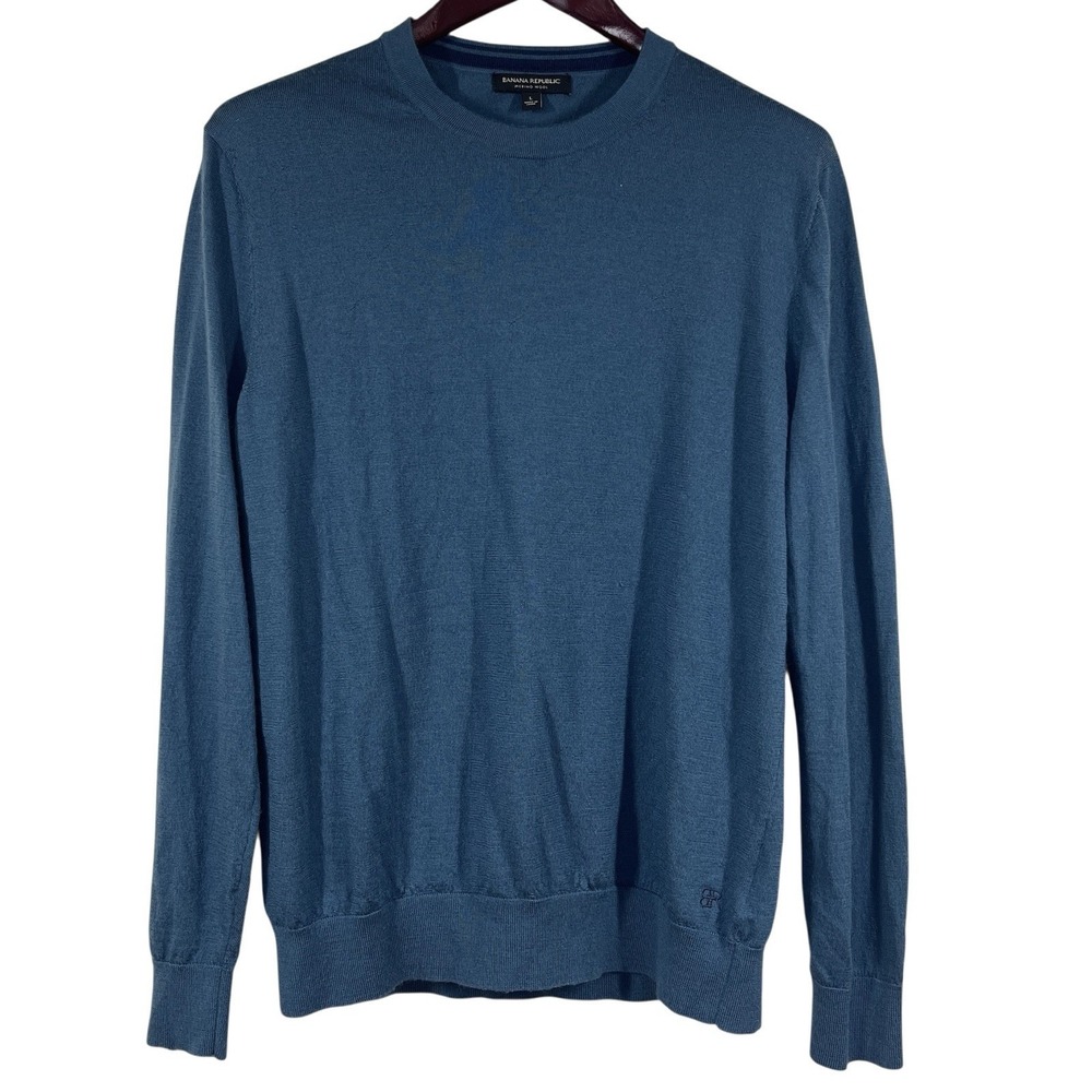 Banana Republic Extra Fine Merino Wool Sweater Mens L Blue Crewneck Minimalist